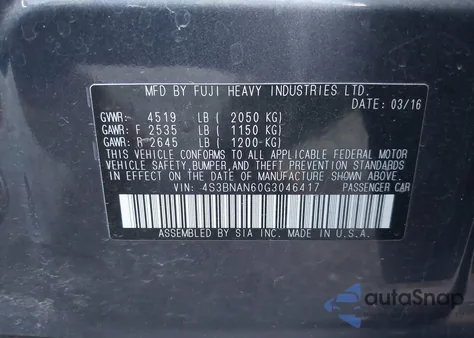 2016 Subaru Legacy 2.5I Limited from USA, damaged, VIN 4S3BNAN60G3046417